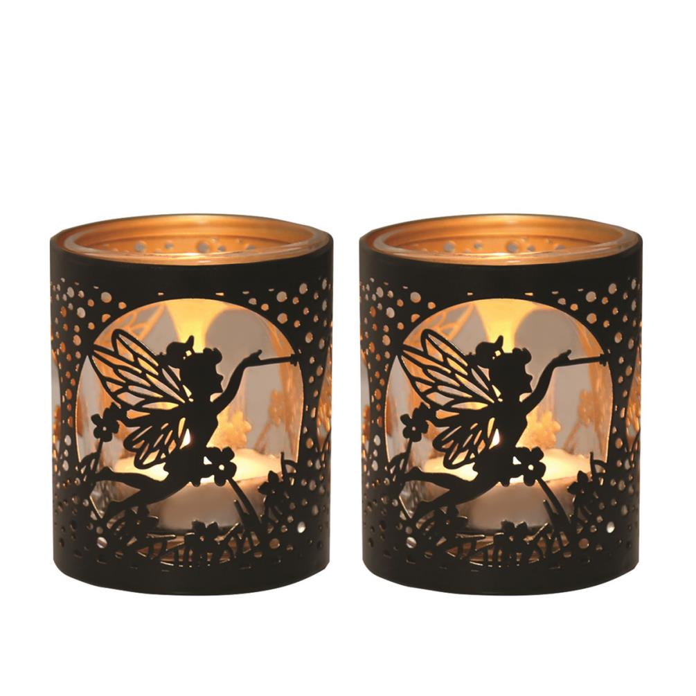 Aroma Black & Gold Fairy 2 Tealight & Votive Holder Set £8.09